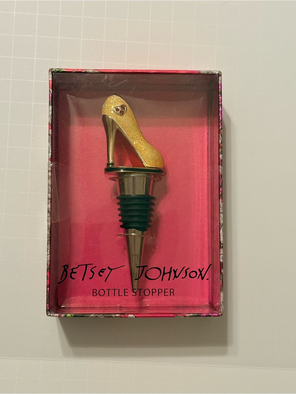 Betsey Johnson Yellow Glitter High Heel Wine Stopper